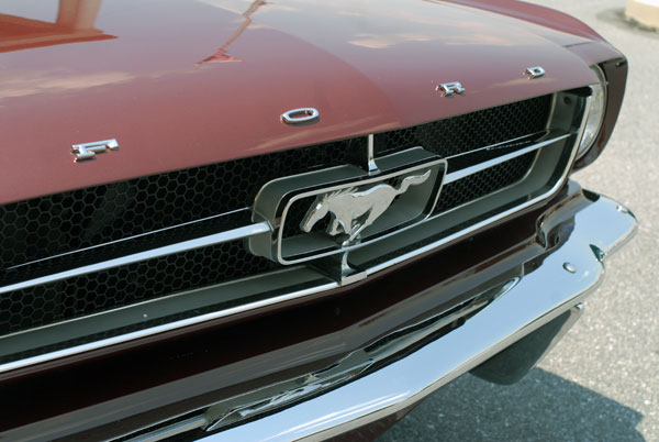A restored Mustang gleams.
